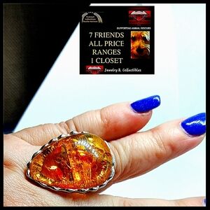 Amber Artisan Adjustable Bali Statement Ring 8-10 Size Adjusts